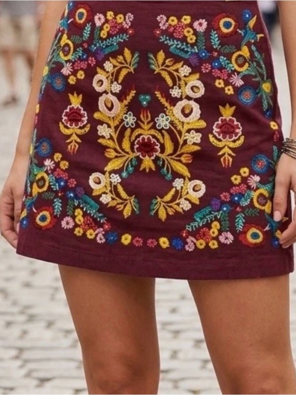 NWT Umgee Large Embroidered Mini Skirt Linen Blend Boho Hippie Festival Indie